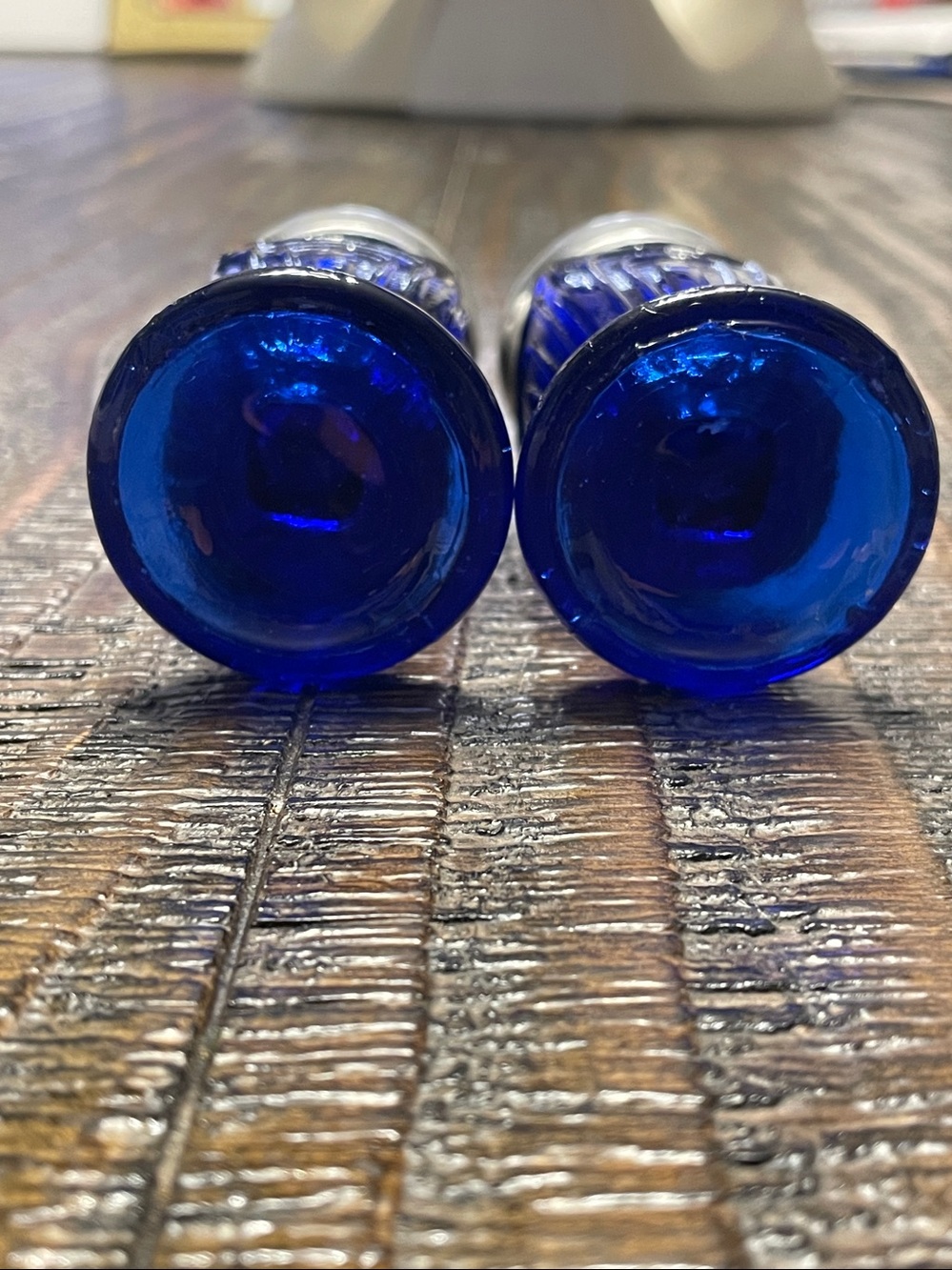 Vintage Cobalt Blue Glass Salt Pepper Shakers Art Deco Design - Picture 3 of 4